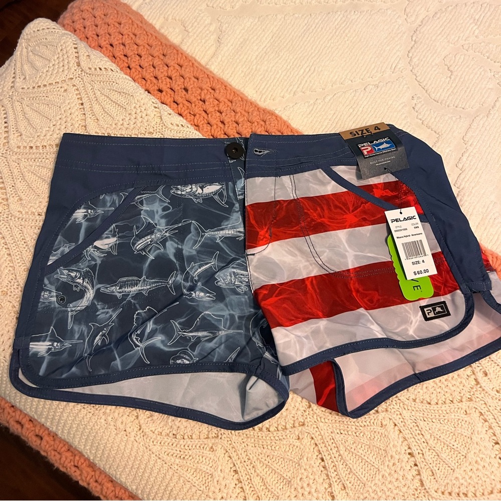 Pelagic Women's Athletic Shorts in Navy, Red, White